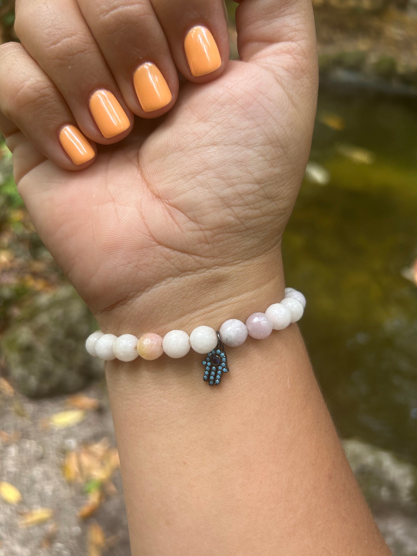 Protection & Good Fortune - Hamsa - Pink Tone Beaded Bracelet