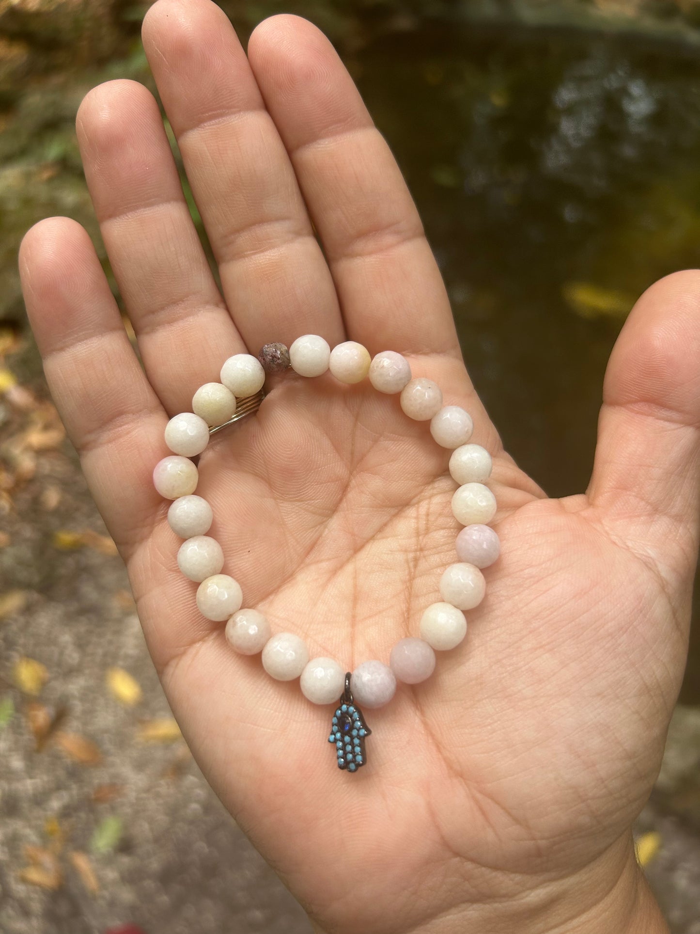 Protection & Good Fortune - Hamsa - Pink Tone Beaded Bracelet