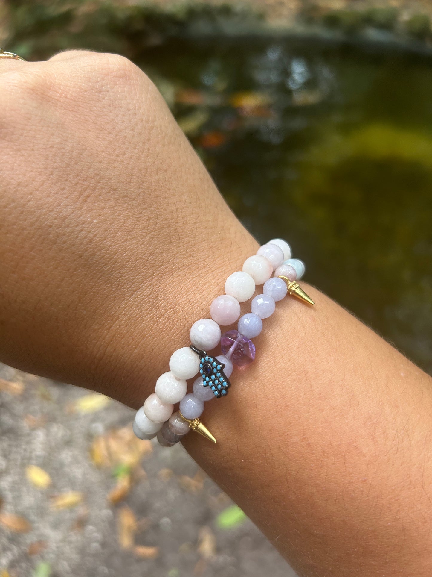 Protection & Good Fortune - Hamsa - Pink Tone Beaded Bracelet